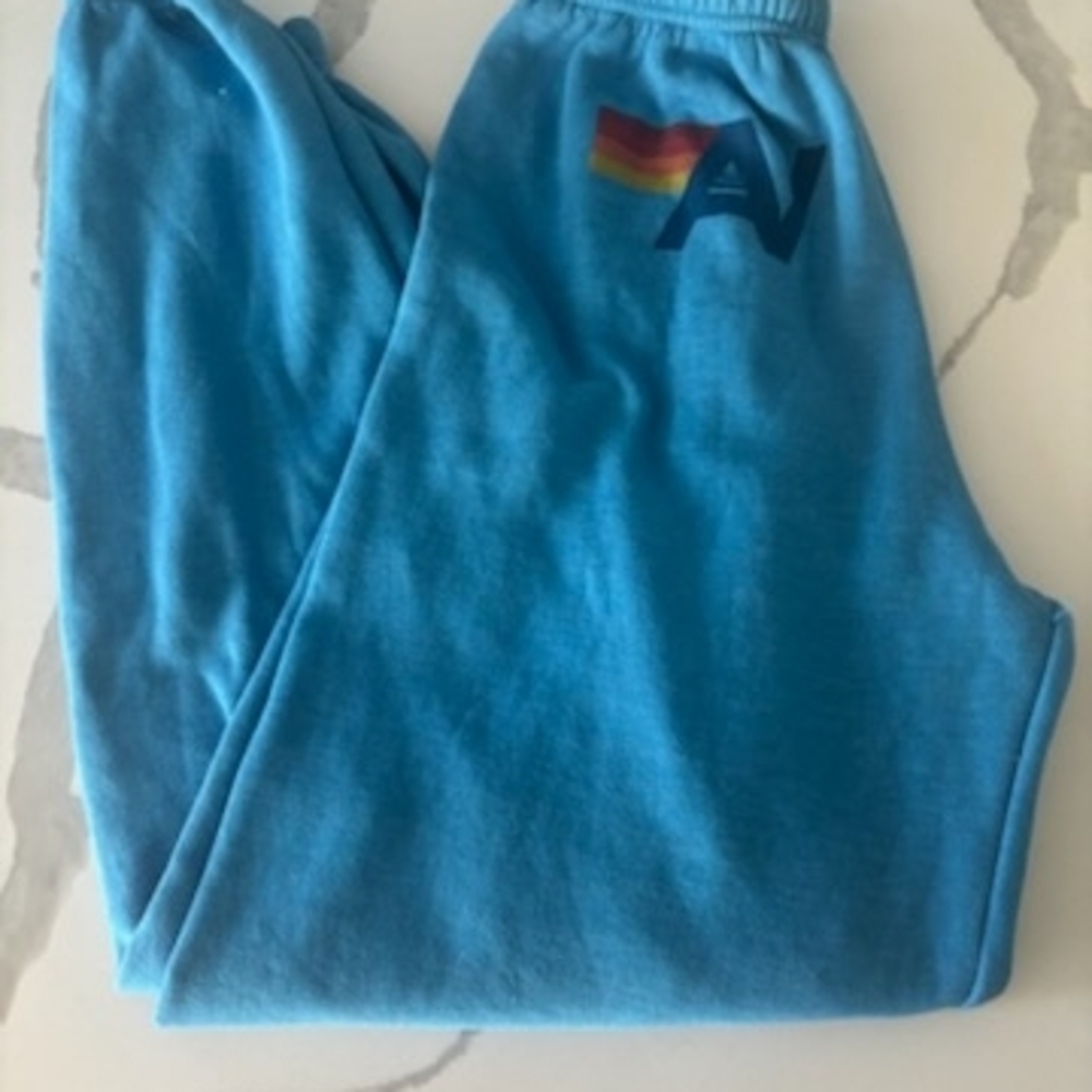 Aviator Nation Blue Kids Sweatpants with Rainbow Logo. In Perfect Condition